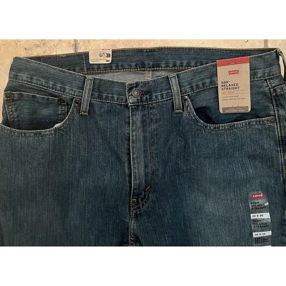 Levis 559 Mens Jeans 36x36 Blue Relaxed Straight Medium Wash Zip Five Pocket NEW - Picture 4 of 9